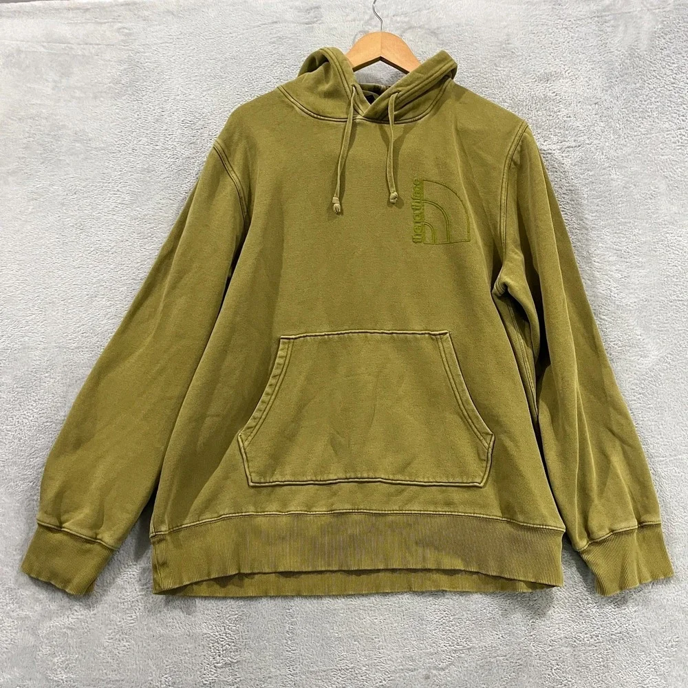 The North Face Hoodie Mens‎ XL Olive Green Garment Dye Pullover Textured Logo
